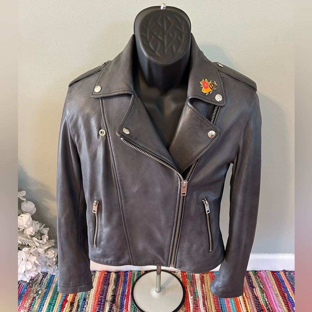 DIESEL Motorcycle Jacket Biker Moto Bomber Leather Coat Medium